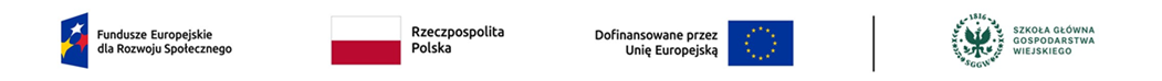 Zestawienie znaków Fundusze Europejskie dla Nowoczesnej Gospodarki, RP, UE oraz SGGW